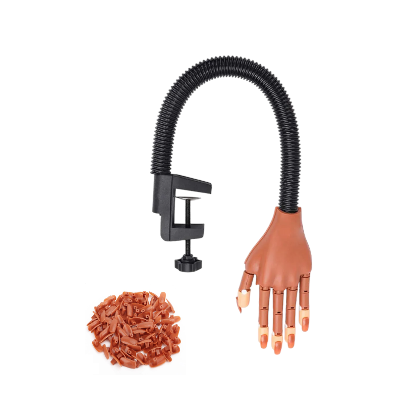 Mano Articulada con Soporte - Prácticas Manicura (Uñas Marrones)