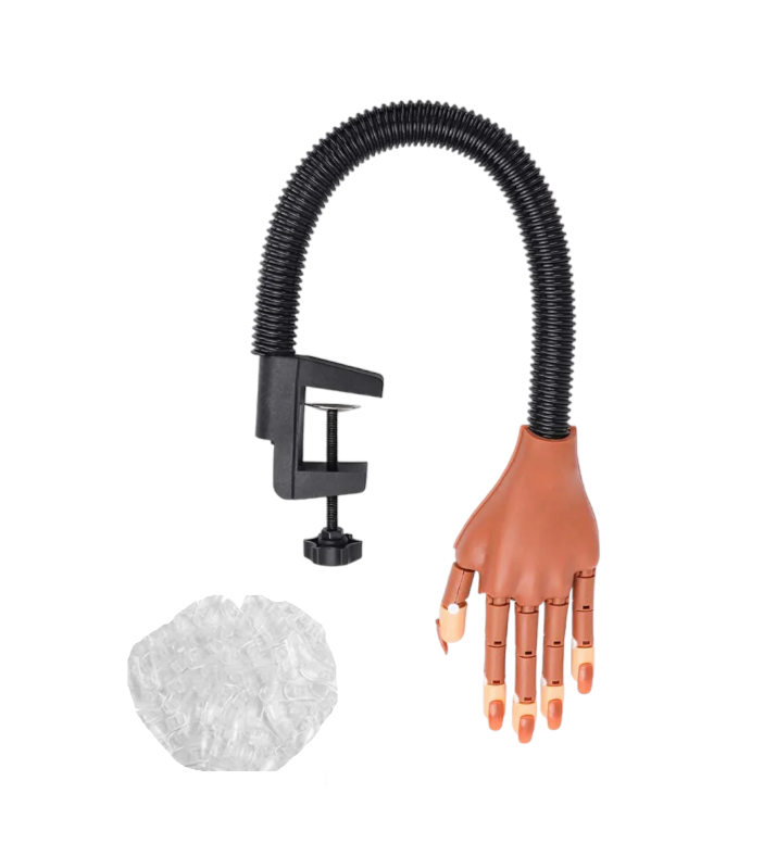 Mano Articulada con Soporte - Prácticas Manicura (Uñas Transparentes)